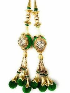 1 Pair Green Keychain Beaded Latkans Blouse Tassels Decorative Crafting Sewing - Picture 1 of 3