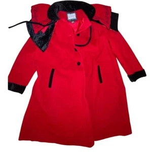 Vintage Rothschild Velvet Trim Collared Wool Coat Size 6X Scarlet RARE 90's 80's - Picture 1 of 5