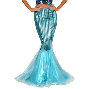 Women's Mermaid Skirt Metallic Shiny Costume Cosplay Fishtail Fancy Dress Up - Picture 1 of 31
