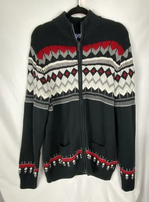CHAPS Ralph Lauren Cardigan Sweater Mens L Fair Isle Full Zip Mock Neck Nordic - Image 1 of 4