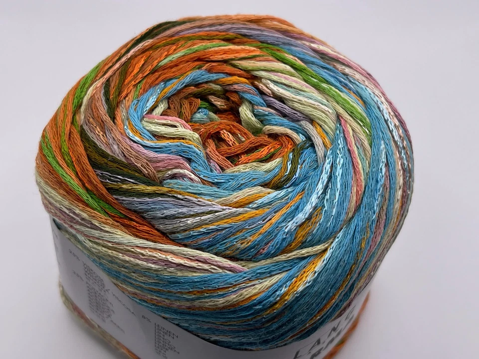 Lang Karma #04 Copper Blue Green+ Striping DK Cotton Linen Cake Yarn 100gr 311yd - Image 1 of 4