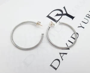 Anillo aretes tipo argolla David Yurman clásico con cable de 2 pulgadas en plata de ley 925 - Imagen 1 de 9