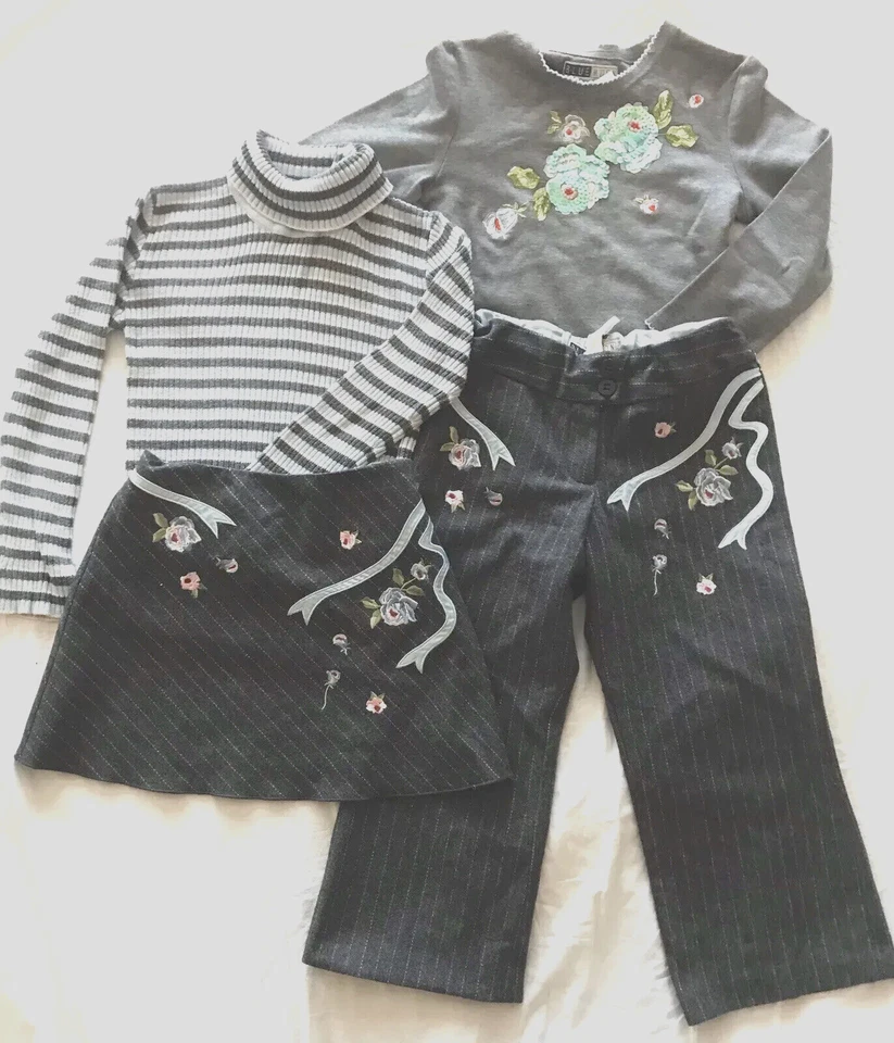 Niñas Mezcla de Lana Pantalones Falda Algodón Suéter Top Conjunto 4 piezas Gris talla 4T 5T Foto 1 de 4