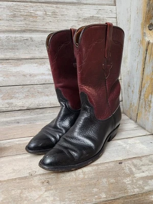 Vintage Lucchese San Antonio Cowboy Boots Black/Red Size 8 B Made In USA - Image 1 of 4