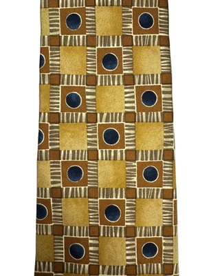 Corbata de seda LANDS END marrón marino a cuadros inspirada tribal para hombre Foto 1 de 3