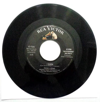 Perry Como: I Know/ You Are My Love 1959 RCA 47-7541 Indianapolis Pressing VG Foto 1 de 4