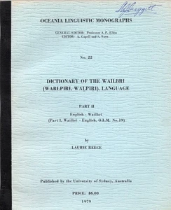 Dictionary of the Wailbri (Warlpiri, Walpiri) Language Part II: English-Wailbri - Imagen 1 de 1
