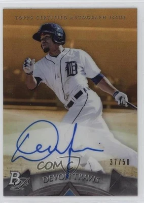 2014 Bowman Platinum Auto Prospects Gold Refractor /50 Devon Travis #AP-DT Auto - Image 1 of 2