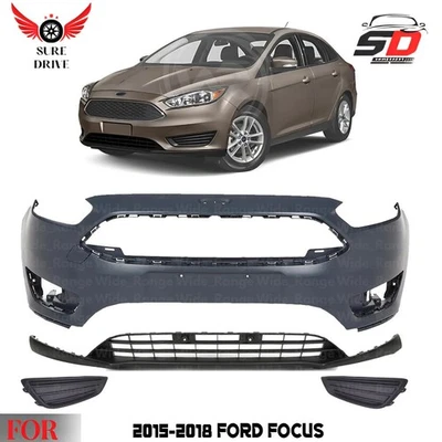Front Bumper Cover Fascia & Fog Light Cover Trim Kit For 2015-2018 Ford Focus Foto 1 de 4