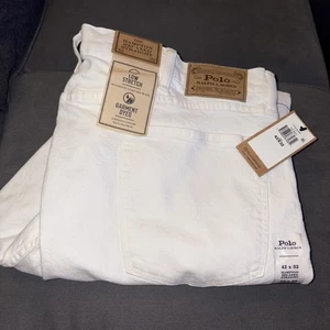 NWT Polo Ralph Lauren Hampton Relaxed Straight Jeans 42x 32 White Denim - Picture 1 of 9