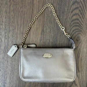 Coach Nolita Large Wristlet 19 Wallet Clutch Pebbled Leather Metallic Grey Gold - Picture 1 of 18