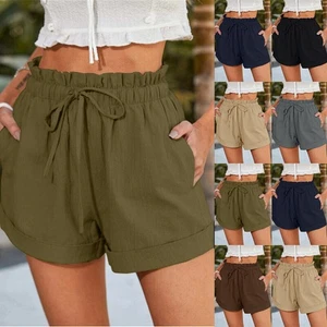 UK Ladies High Waist Casual Shorts Beach Hot Pants Holiday Solid Shorts - Picture 1 of 16
