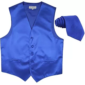 New men's tuxedo vest waistcoat & neck tie horizontal stripes prom royal blue - Picture 1 of 3