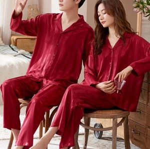 5-Day Deliver Christmas Matching Mens Women Silk Satin Pajamas Set Lounge Pants - Picture 1 of 9