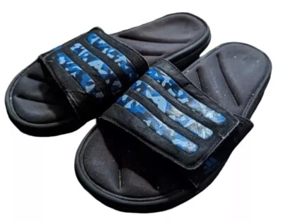 Sandálias Adidas Camo Slides masculinas 5 fit espuma conforto azul preto tênis de futebol - Imagem 1 de 4