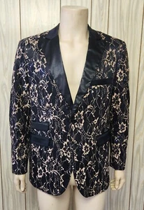 men's dinner jacket 41R wild satin sequins black beige floral NEW - Picture 1 of 10