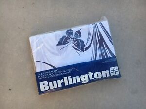 Vintage Burlington Twin Flat Sheet Blue White Butterfly Palm Print NOS