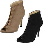 Ladies Spot On High Heel Peeptoe Button Up Ankle Boots
