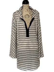Beach Break Swim Cover Up Hooded Netted Striped Long Sleeve Size XL - Picture 1 of 7