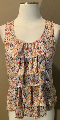 Anthropologie Sine 4 S 100% Silk Ruffled Luxe Floral Print Blouse Top - Image 1 of 4