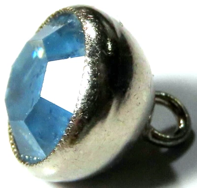 BOTÓN WESKIT ESTELAR ANTIGUO INGLÉS PLATA con JOYA DE VIDRIO PASTA LAMINADA AZUL Foto 1 de 4