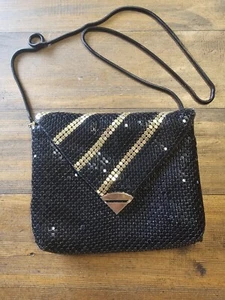 VTG Aluminium Mesh Black Purse Gold Black Retro - Picture 1 of 4