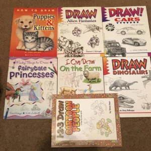How to Draw for Young Artists 7 Bks Animals,FairyTales,Aliens,Cars,Dinosaurs,Car - Picture 1 of 3