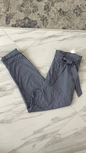 Zara Women’s 100% Cotton Blue White Plaid Pants New Size XS - Picture 1 of 15