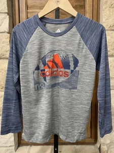 Adidas Boy's Climalite Long Sleeve Shirt Football Blue & Gray Size 6 NWT - Picture 1 of 5