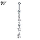 TT CZ Love Dangle Belly Bar Ring Clear/Pink Body Piecing (BL74)