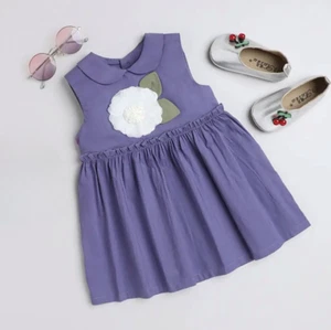 Girls Purple Floral Applique Sleeveless Casual Dress - Picture 1 of 1