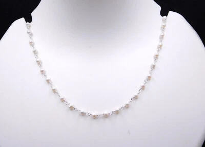 Collana Di Perle Naturali In Argento Sterling 925 Con Gemme, Dimensione 19.5" - Immagine 1 di 4