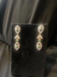Authentic Certified 0.90Ct Diamond 0.76Ct Emerald Earrings 18k Real Y Gold - Picture 1 of 16