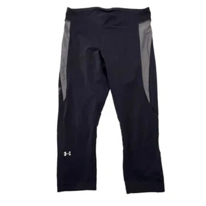 Under Armour Women’s Cropped Leggings Black Gray Colorblock Mid-Rise Stretch - Picture 1 of 7