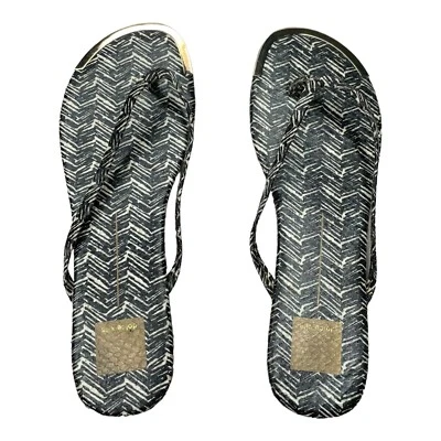 Dolce Vita Dawn Thong Sandals Size 9 Gold Tone Trim Black Cream - Image 1 of 4