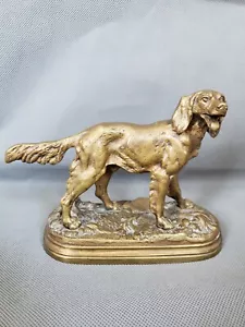 Antike französische Messing Statue, Jagdhundesetzer, signiert Alfred Dubucand - Bild 1 von 12