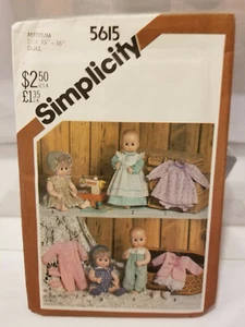 Simplicity 5615 1982 muñeca patrón de ropa 15""-16"" bebé muñeca ropa sin cortar - Imagen 1 de 3