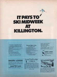 Anuncio de estación de esquí de Killington 1970/lista de posadas y hoteles - Imagen 1 de 1