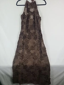 Amy Lynn Cici Halter-Neck Bronze Brown Floral Crochet Maxi Dress Sz UK 12, US 8 - Picture 1 of 8