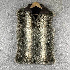 Witchery Women’s Faux Fur Knit Panel Sleeveless Vest Brown Size L Ribbed Zip Up - Picture 1 of 24