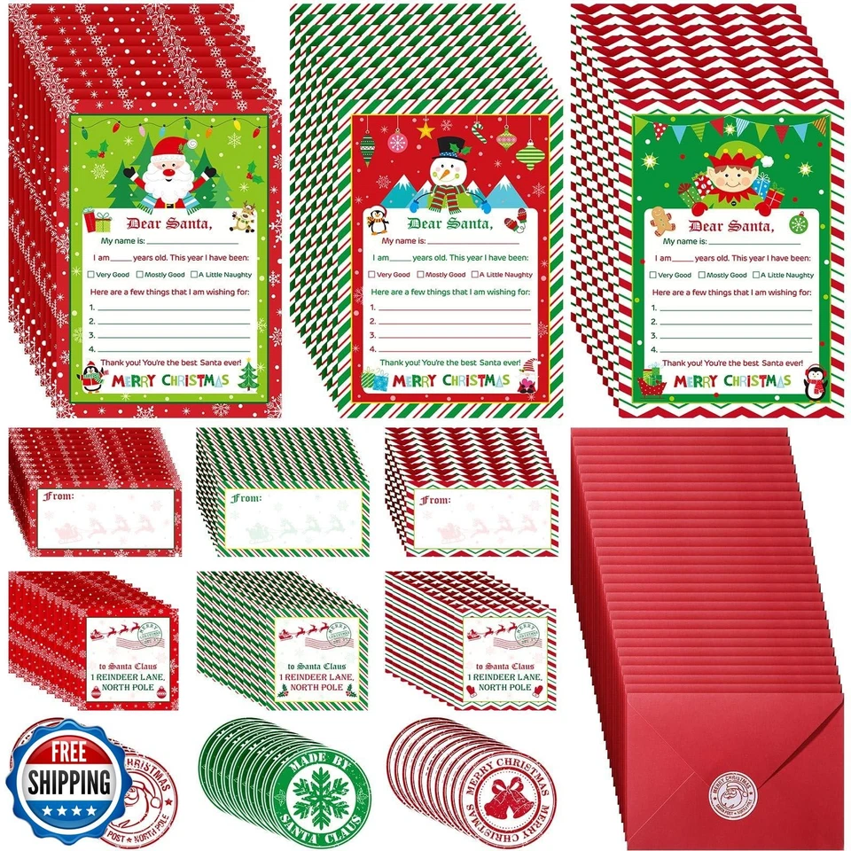 Harloon Santa Letter Writing Kit - 150 Pcs with Envelopes, Stickers & Xmas