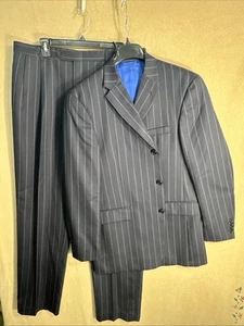 Tuta vintage Tommy Hilfiger 43L gabardina marina gessato 2 pezzi 37x34 3 bottoni - Foto 1 di 18