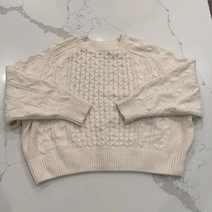 Universal Thread Womens Cable Knit Fisherman Sweater Size M Ivory Cropped Dolman - Picture 1 of 7