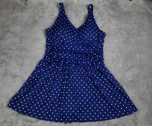 Denim & CO Strand Einteiler Badeanzug Damen Gr. 16 blau weiß gepunktet Schwimmkleid - Bild 1 von 20