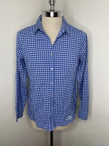 LL Bean Men's Vented Fishing Shirt Sz M Blue White Plaid Long Sleeve Zip Pocket - Picture 1 of 7