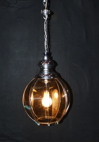 Large mid-century smoked glass 8 panelled globe pendant light by Limburg Germany Cover