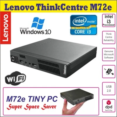 Lenovo ThinkCentre M72e Micro Tiny PC Core i3 @2.6 Wi-Fi 8GB RAM 240GB SSD Win10 - Image 1 of 4