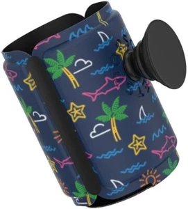 PopSockets PopThirst Soda Can Sleeve Neon Tropical Sharks Palm Trees - Picture 1 of 4