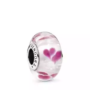 New 100% Genuine Authentic Pandora Pink Wild Hearts Murano Glass Charm 791649 - Picture 1 of 10