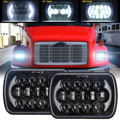 Pair 7x6" 5x7 LED Headlights DRL For Freightliner FL50/60/70/80/112 MT35/45/55 - Изображение 1 из 4